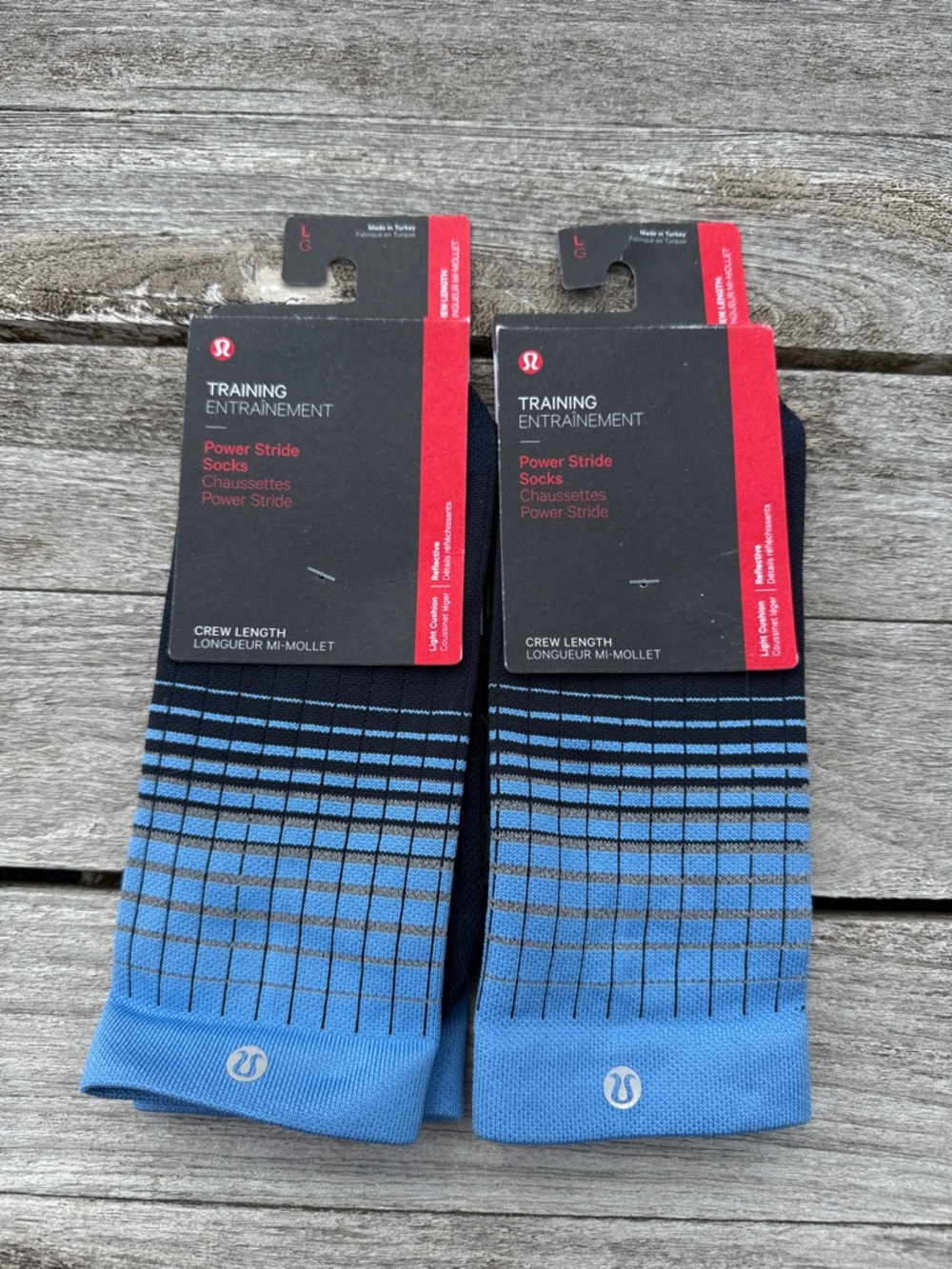 Bundle of 2 Lululemon Men's Power Stride Crew Socks Reflective size large NWT